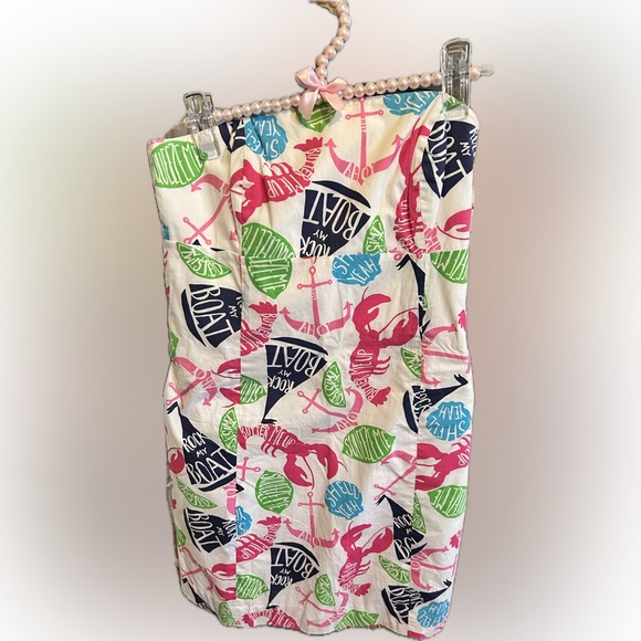 Lilly Pulitzer Rock The Boat Strapeless Dress with Gold Ring back size 2 EUC - Picture 2 of 4